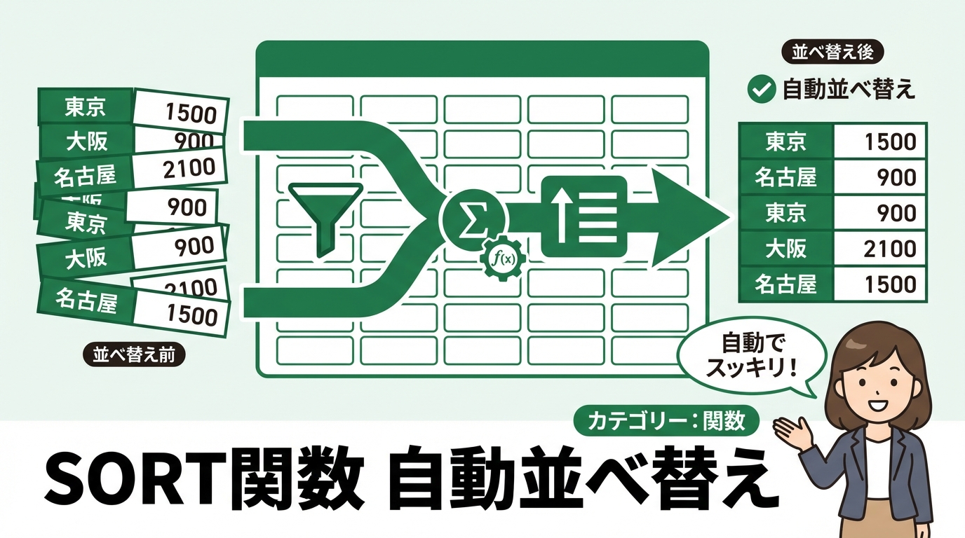 SORT関数 自動並べ替え アイキャッチ画像