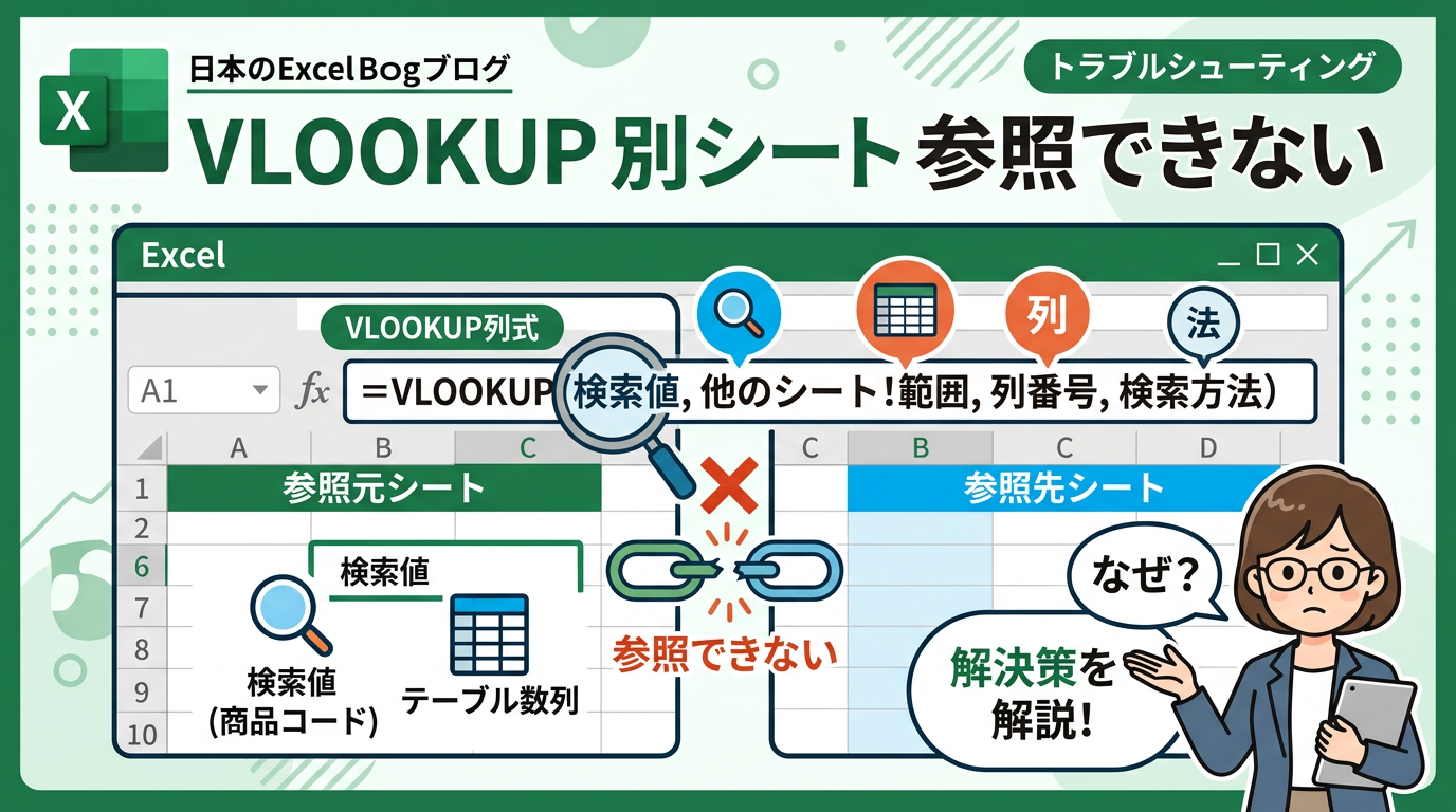 VLOOKUP 別シート 参照できない アイキャッチ画像