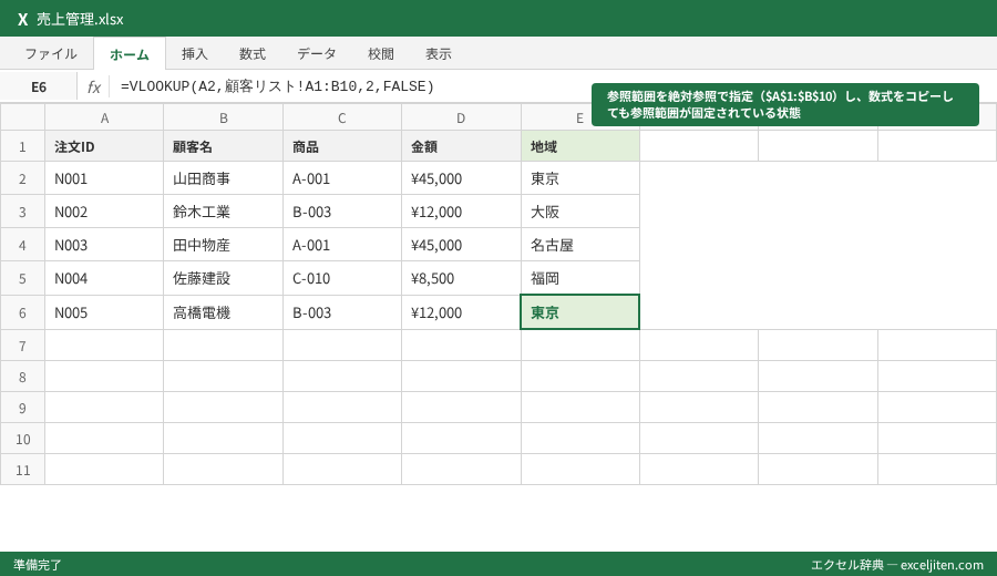 VLOOKUP 別シート 参照できない - 参照範囲を絶対参照で指定（$A$1:$B$10）し、数式をコピーしても参照範囲が固定されている状態
