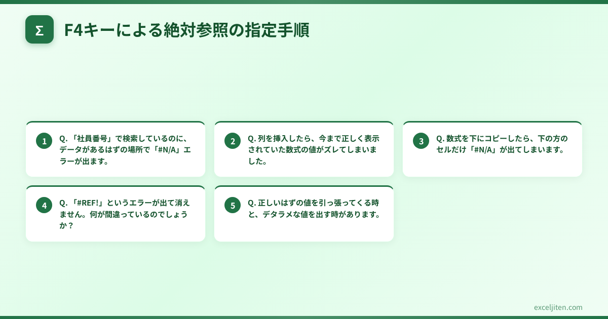Excel VLOOKUP エラー 原因 - F4キーによる絶対参照の指定手順