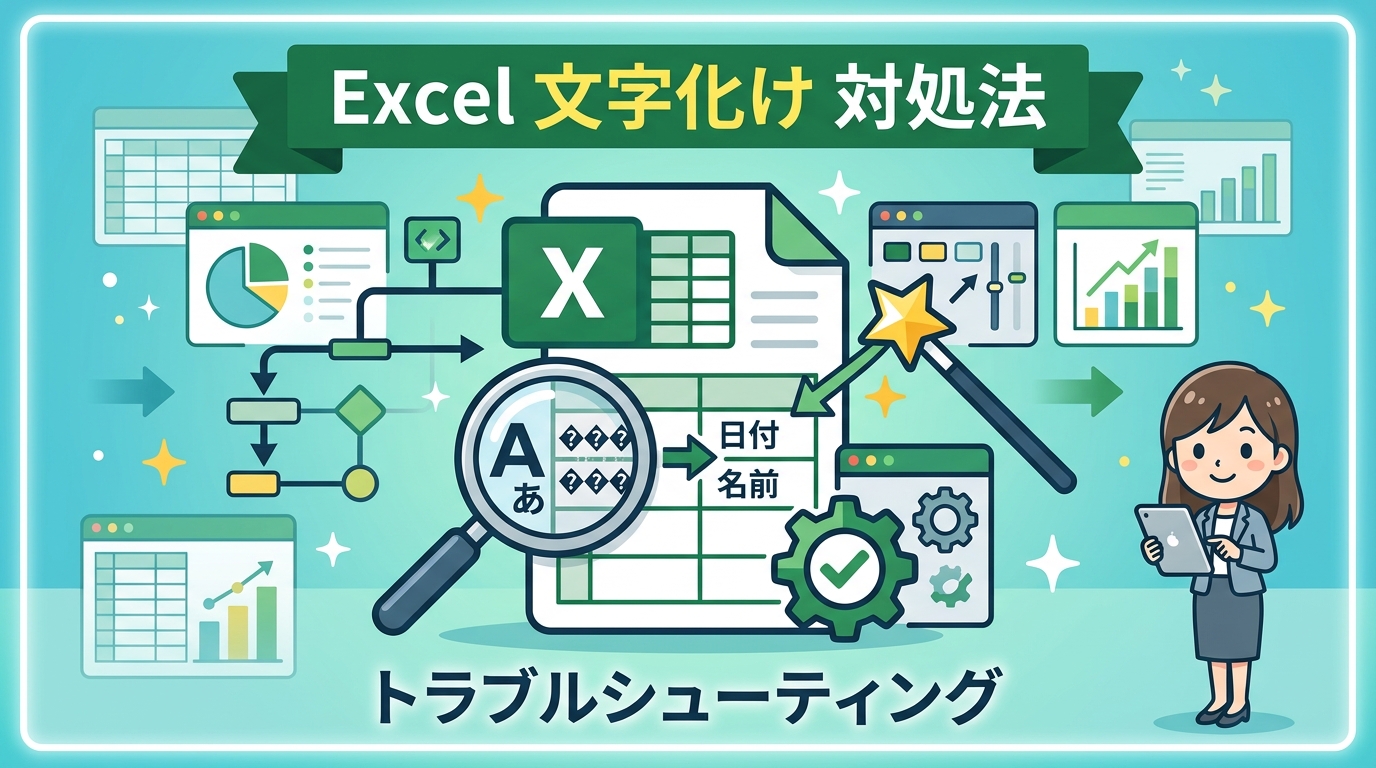 Excel 文字化け 対処法 アイキャッチ画像