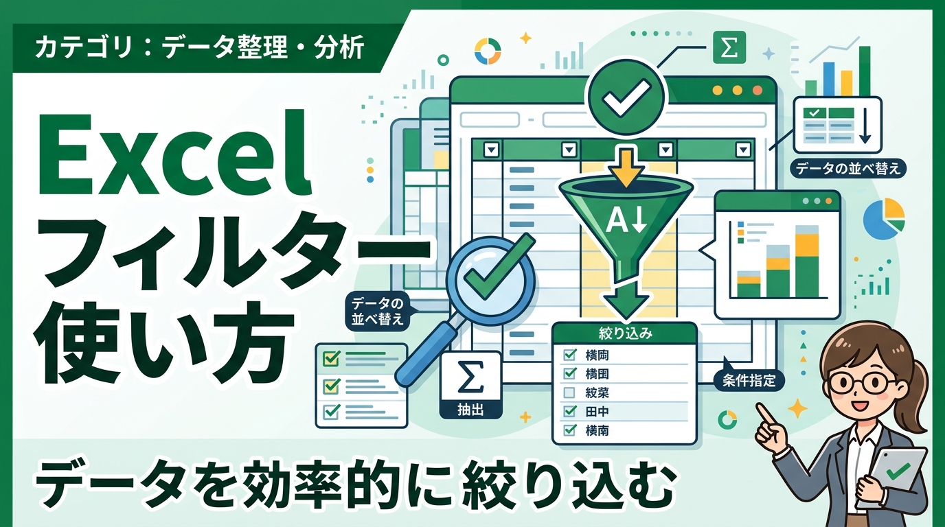 Excel フィルター 使い方 アイキャッチ画像