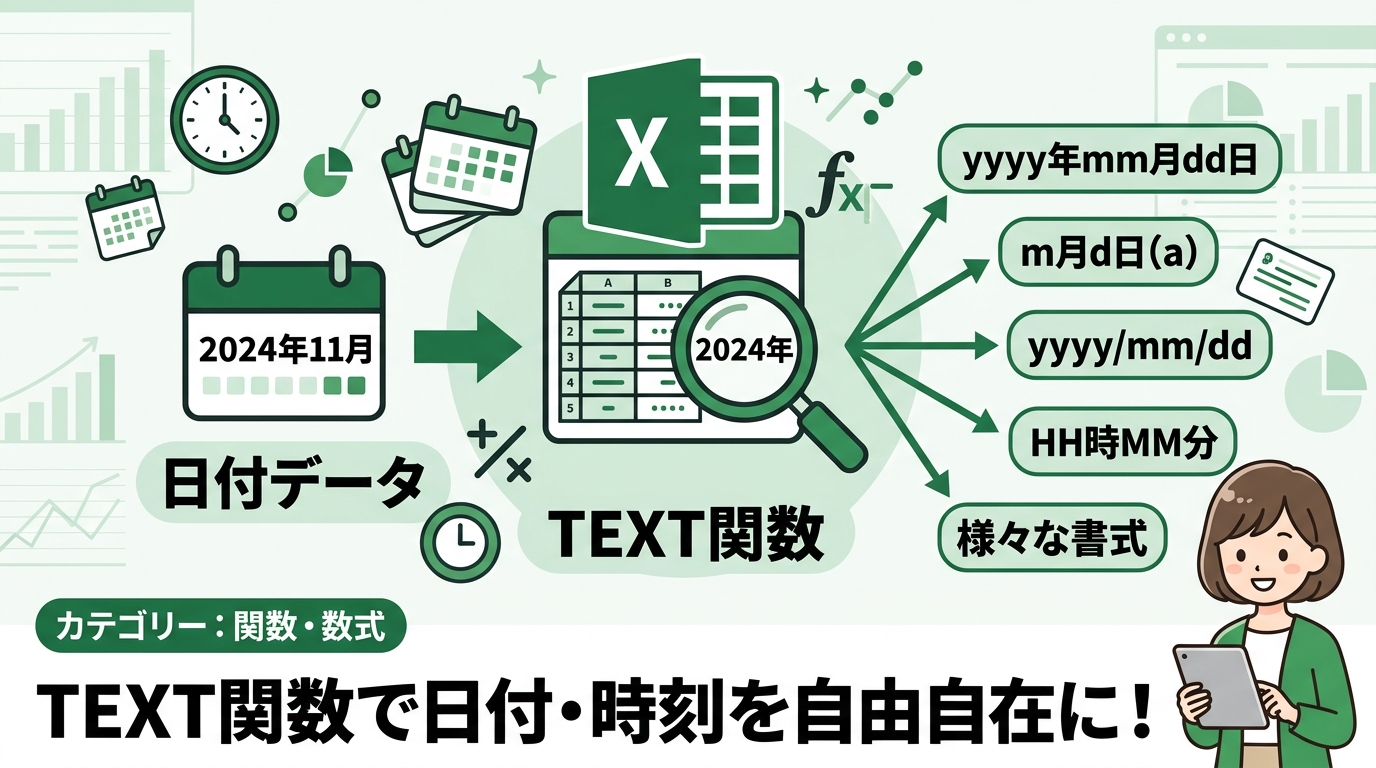 TEXT関数 日付 書式 アイキャッチ画像