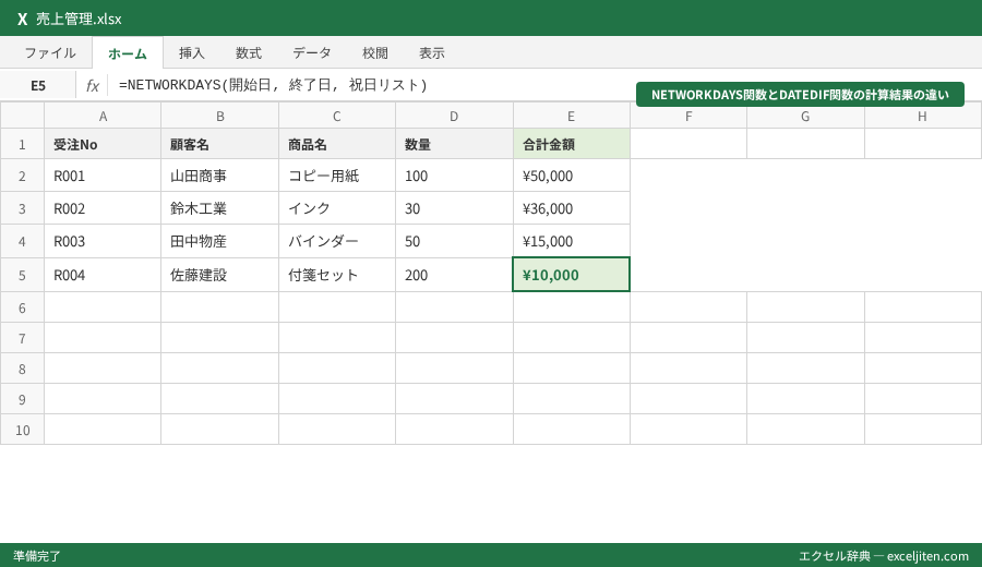 DATEDIF 期間計算 年齢 - NETWORKDAYS関数とDATEDIF関数の計算結果の違い
