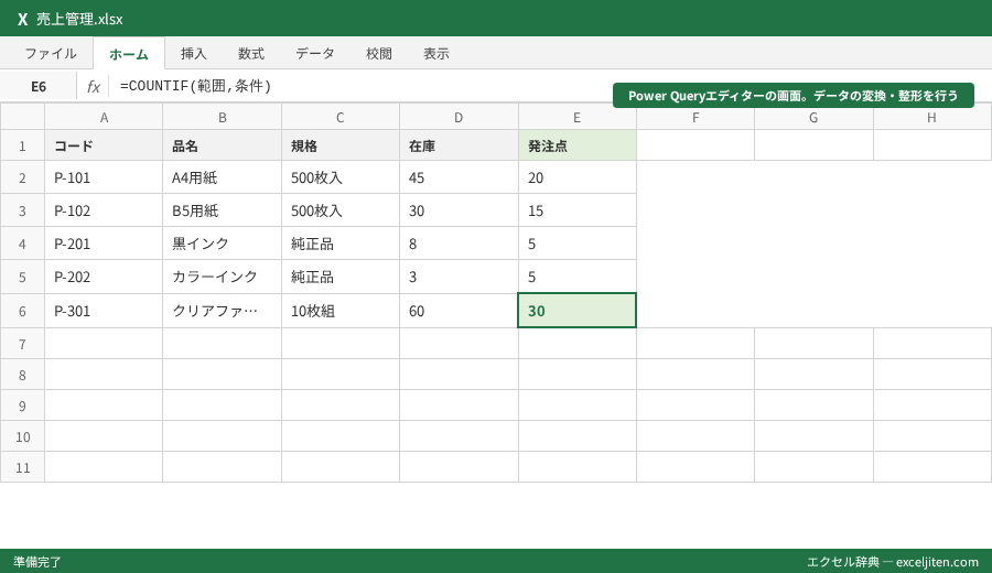 Excel クロス集計 やり方 - Power Queryエディターの画面。データの変換・整形を行う