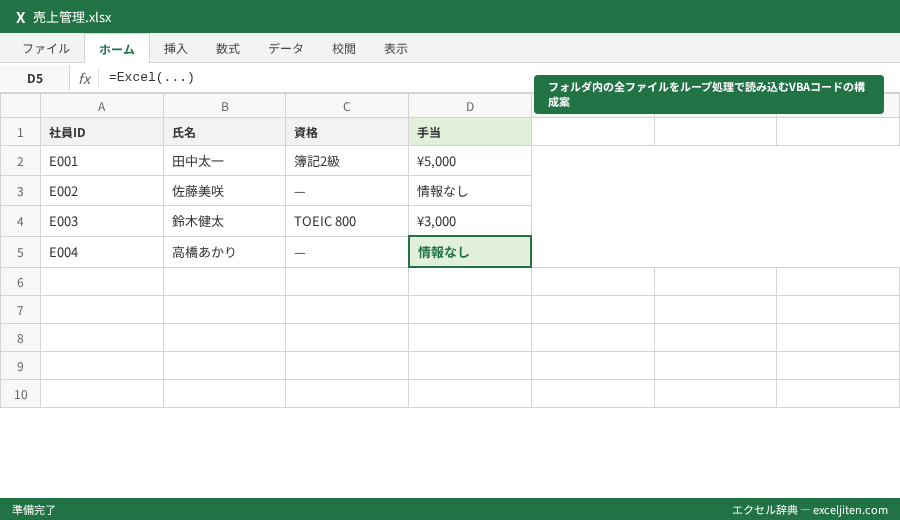 Excel VBA 入門 おすすめ 講座 - フォルダ内の全ファイルをループ処理で読み込むVBAコードの構成案