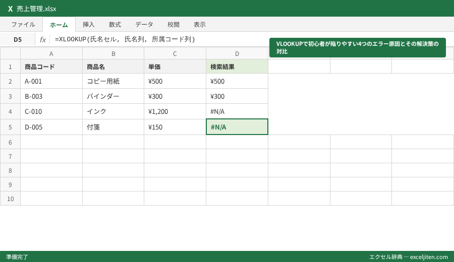 Excel VLOOKUP XLOOKUP 違い 比較 - VLOOKUPで初心者が陥りやすい4つのエラー原因とその解決策の対比