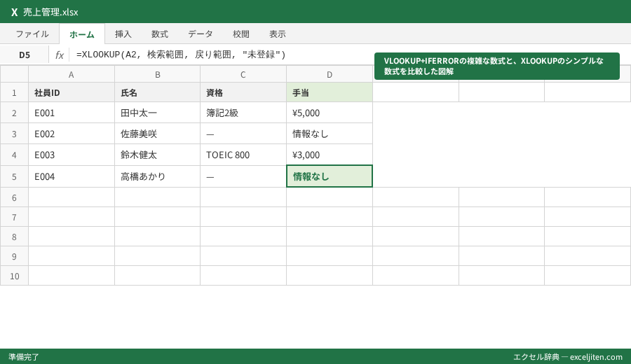 VLOOKUP 別シート 参照できない - VLOOKUP+IFERRORの複雑な数式と、XLOOKUPのシンプルな数式を比較した図解