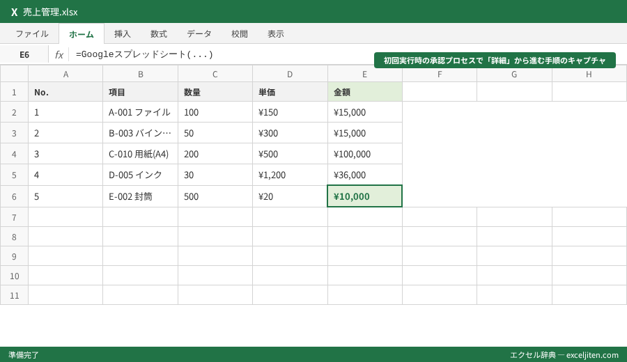 Googleスプレッドシート スクリプト GAS 入門 - 初回実行時の承認プロセスで「詳細」から進む手順のキャプチャ