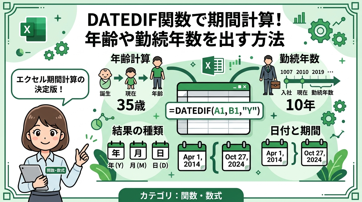 DATEDIF 期間計算 年齢 アイキャッチ画像