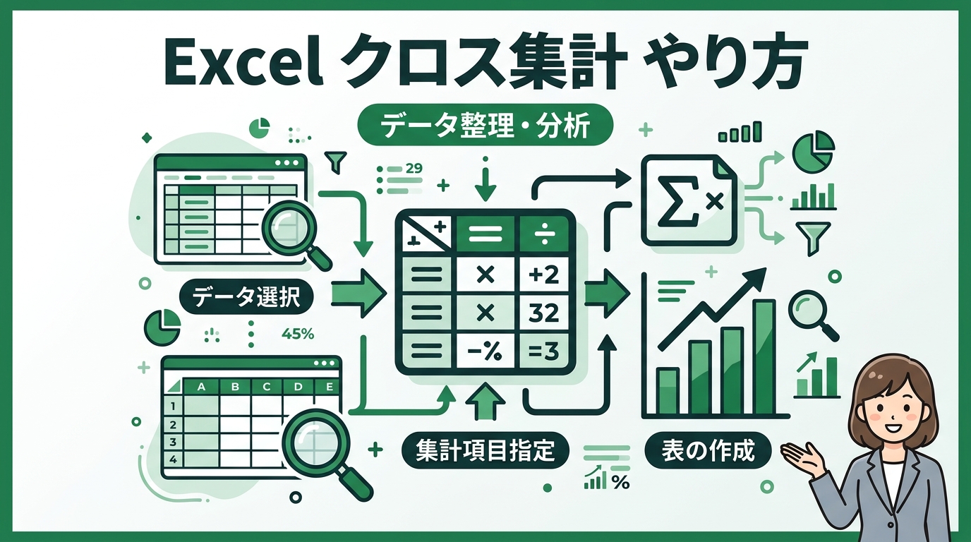 Excel クロス集計 やり方 アイキャッチ画像