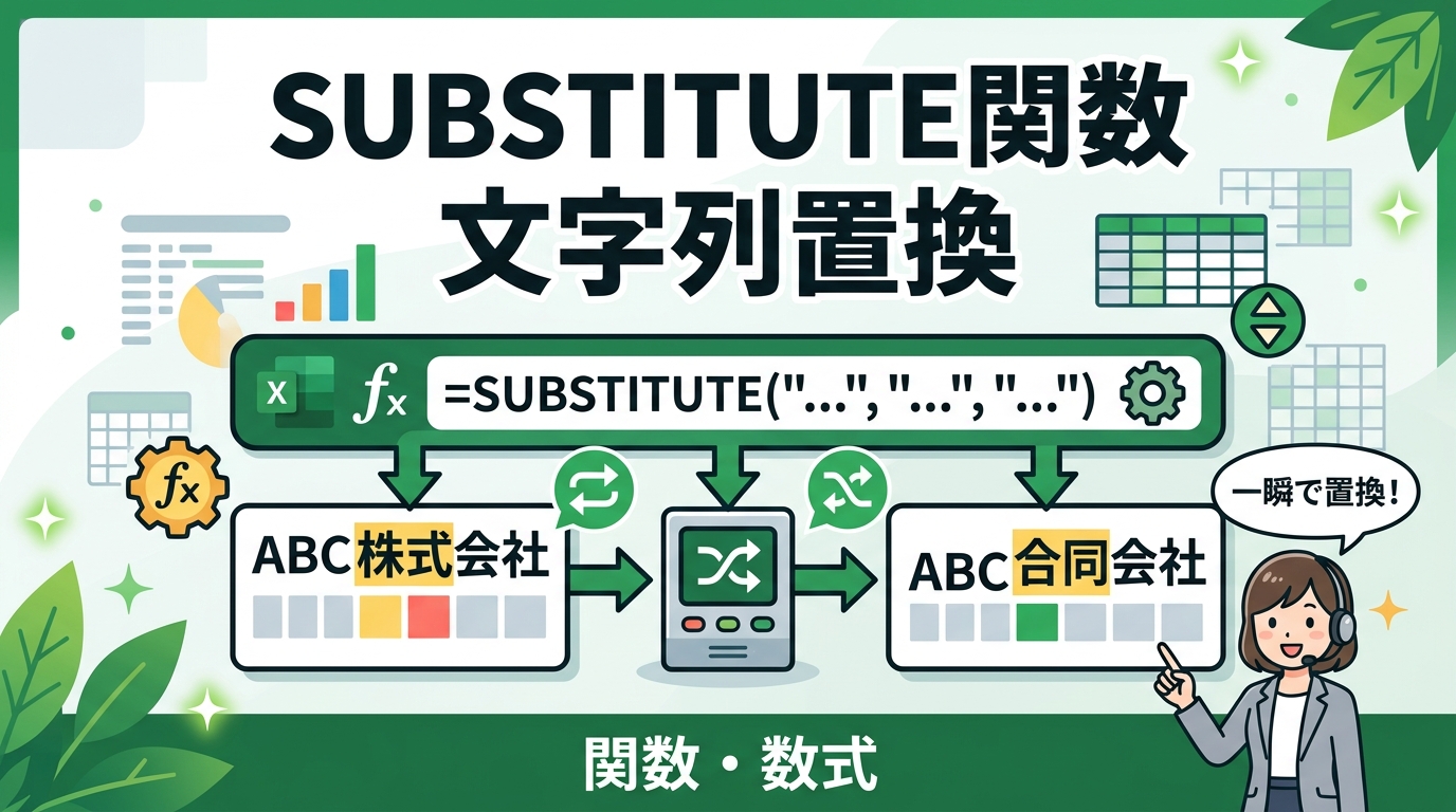 SUBSTITUTE関数 文字列置換 アイキャッチ画像