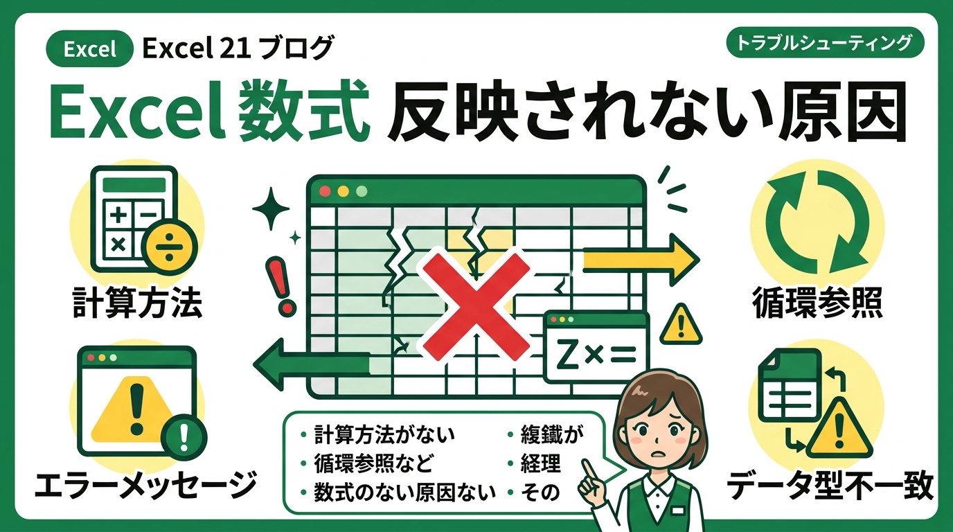 Excel 数式 反映されない 原因 アイキャッチ画像