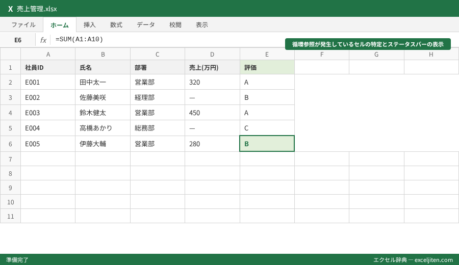 Excel 数式 反映されない 原因 - 循環参照が発生しているセルの特定とステータスバーの表示